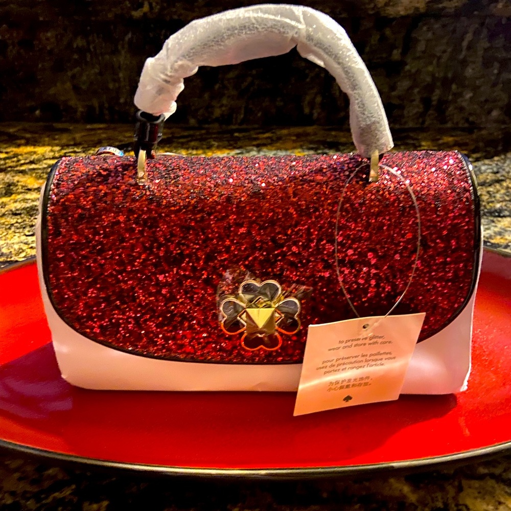 NWT Kate Spade ♠️ Red Odette Glitter Mini Top Handle Crossbody with Card Holder